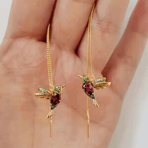 Wicked Silk Cute Dainty Flying Bird Dangling Earrings - Red/Gold